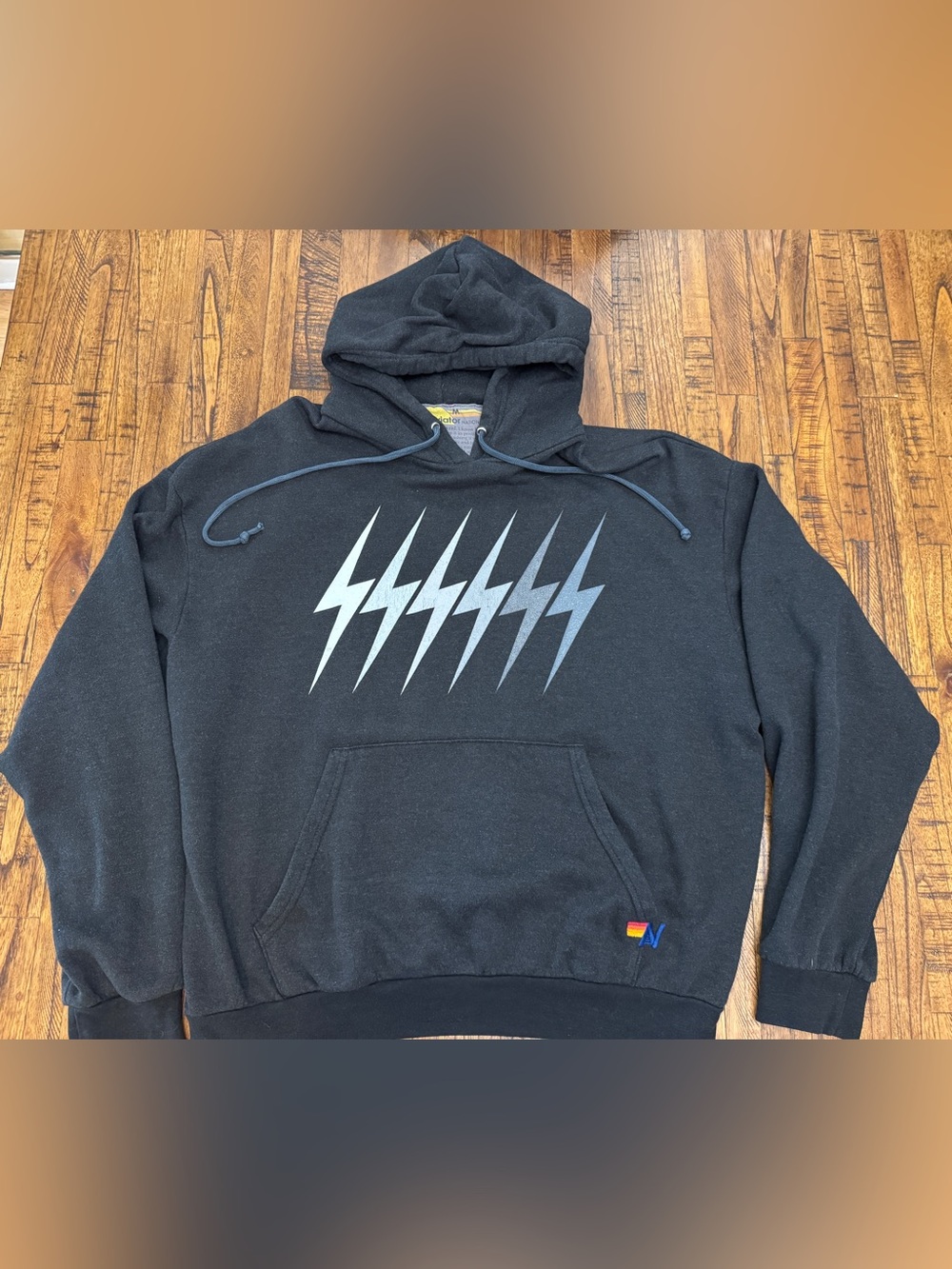 Aviator Nation Black Hoodie with Six Lighting Bolts Size Medium